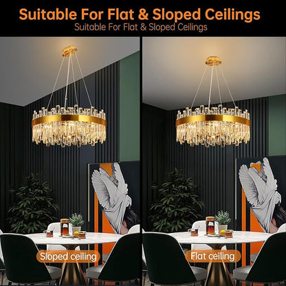 Weesalife 16 Light Gold Crystal Chandelier | Dia 24" Modern Round Crystal Chandeliers for Dining Room | Luxury Ceiling Light Fixture for Living Room | Bedroom | Entryway | Kitchen Island | Foyer