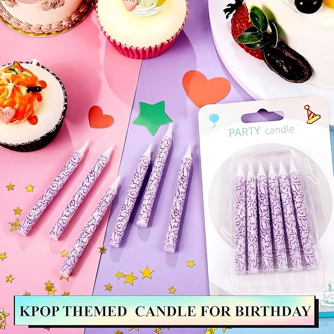 Conelist 12 Pcs White Kpop Themed Birthday Candles Purple Lightning Birthday Decorations Cartoon Movie Cake Toppers for Themed Party Supplies