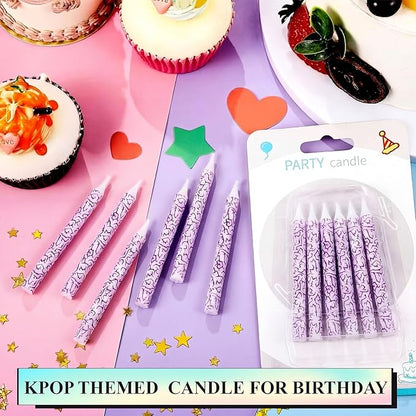 Conelist 12 Pcs White Kpop Themed Birthday Candles Purple Lightning Birthday Decorations Cartoon Movie Cake Toppers for Themed Party Supplies