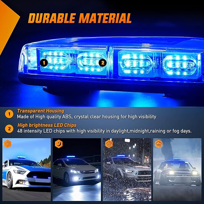 Nilight 12 Inch Roof Top Strobe Lights 48LED Hazard Light Emergency Safety Warning LED Flashing Bar Magnetic Mount 12V 24V Cars Trucks Tractors Snow Plows Construction Vehicles