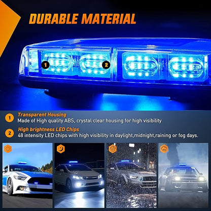 Nilight 12 Inch Roof Top Strobe Lights 48LED Hazard Light Emergency Safety Warning LED Flashing Bar Magnetic Mount 12V 24V Cars Trucks Tractors Snow Plows Construction Vehicles