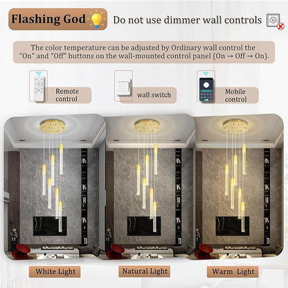 Flashing God 6-Lights Modern Crystal Chandelier for Foyer Gold Stairway Chandeliers Bubble Pendant Light Kitchen Island Flush Mount Chandelier for Living Room Dining Room