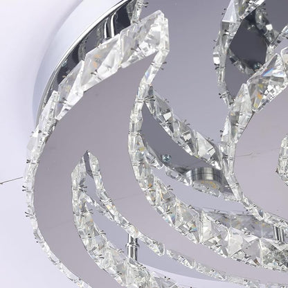 15.7" Crystal Chandelier Modern LED Ceiling Light Moon Shape Crystal Flush Mount Ceiling Lights Fixture for Bedroom Living Room Kitchen Hallway (6500K Cool White)