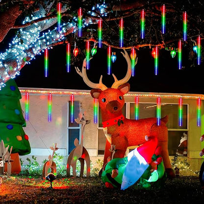JMEXSUSS 2 Pack Solar Meteor Shower Lights, 16 Tube 288 LED Multicolor Meteor Christmas Lights, Solar Christmas Lights Outdoor Waterproof for Tree Christmas Decorations