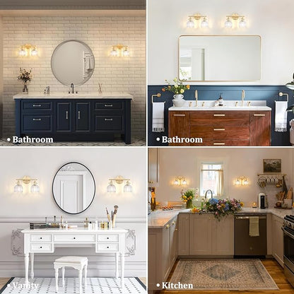 Shenmoyl Bathroom Light Fixtures, 2-Light Brass Vanity wall Light Over Mirror with Clear Tulip Glass Shade for Bedroom Living Room (Bulb Not Included)