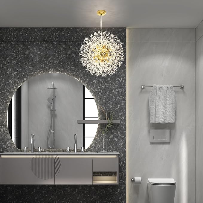 Qamra Modern Crystal Gold Chandeliers, Firework Dandelion Sputnik Chandelier Light Fixture Pendant Lighting for Dining Room, Bedroom, Kitchen, Living Room(16-Light, Gold)