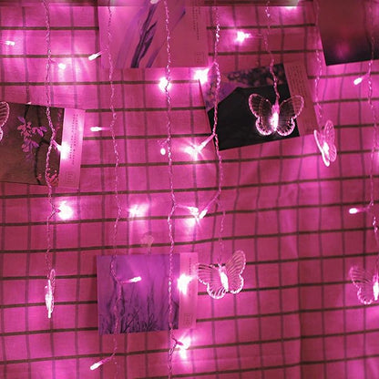 Butterfly Curtain Lights, 13ft 96 LED USB Window Fairy Lights 16 Butterflies 8 Modes Firefly Twinkle Timer String Lights with Remote for Room Bedroom Wall Ceiling Party Wedding Christmas