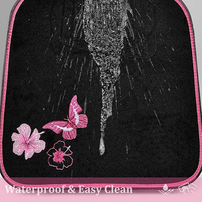 CAR PASS Embroidery Butterfly and Flower Car Floor Mats, Pink Car Floor Mats Universal Fit 95% Automotive,SUVS,Sedan,Vans,for Cute Women,Girly,Set of 4 (Black with Pink)