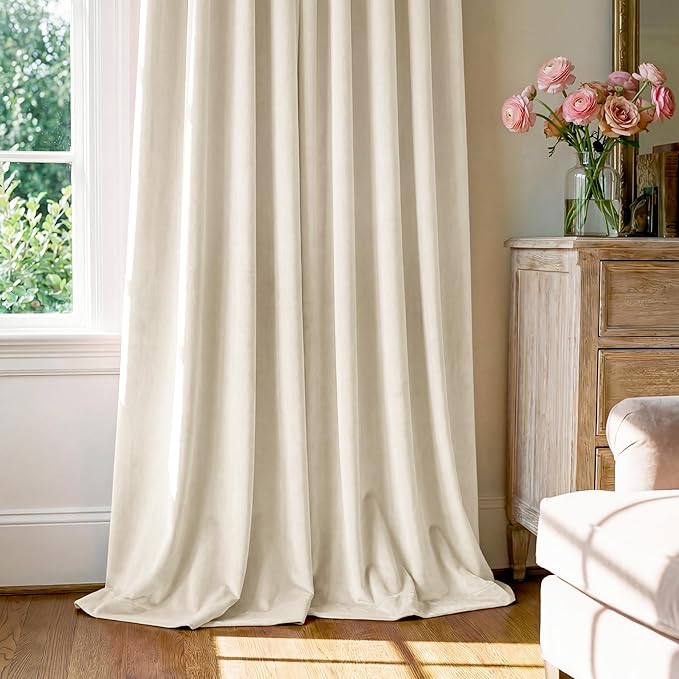 StangH Ivory White Curtains 102 inches Long Super Soft Velvet Light Dimming Privacy Protect Window Drapes for Nursery Kids Bedroom/Baby Playroom, W52 x L102, 2 Panels