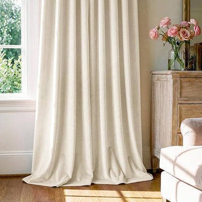 StangH Ivory White Velvet Curtains 90 inches 2 Panels - Cream White Thermal Insulated Contemporary Minimalist Home Decor Back Tab Rod Pocket Design for Bedroom/Living Room/Guestroom,W52 x L90
