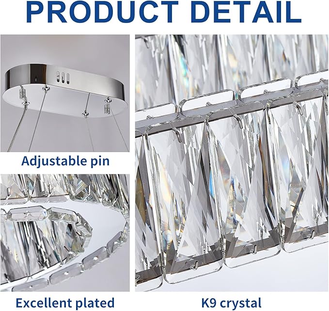 Depuley Crystal Chandeliers for Dining Room: 27.5 Inch Modern Linear Chandelier Contemporary Rectangle Pendant Light Fixture for Kitchen Island Bar Over Table with Remote Control