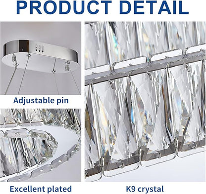 Depuley Crystal Chandeliers for Dining Room: 27.5 Inch Modern Linear Chandelier Contemporary Rectangle Pendant Light Fixture for Kitchen Island Bar Over Table with Remote Control