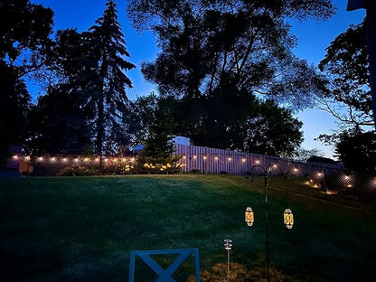 Brightech Ambience Pro Solar Powered Outdoor String Lights, 48 ft Commercial Grade Waterproof Patio Lights, 15 Edison Bulbs, Shatterproof LED String Lights for Outside, Porch - 1W Soft White