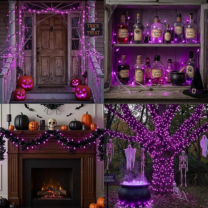 LAMPHOME Purple Halloween Lights Indoor Outdoor, 19.6ft 100 Count Christmas String Lights Plug in for Christmas Tree, Bedroom Garden Party Xmas Decorations