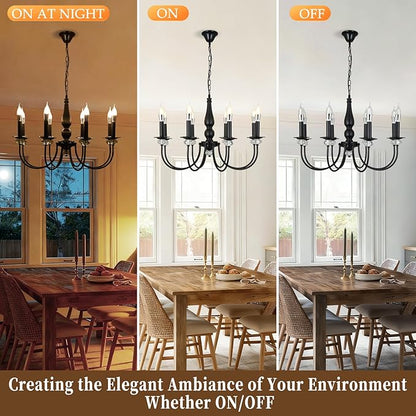 Black Chandelier, 8-Light Farmhouse Candle Chandelier for Living Room, Rustic Industrial Pendant Chandeliers for Dining Room, Vintage Crystal Hanging Light fixture for Hallway Kitchen Foyer E12