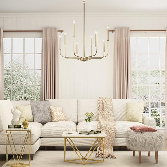 LALUZ Modern Gold Chandelier Light Fixture, 8 Lights Dinning Room Chandelier for Bedroom, Living Room, Kitchen, Foyer, Entryway