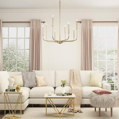 LALUZ Modern Gold Chandelier Light Fixture, 8 Lights Dinning Room Chandelier for Bedroom, Living Room, Kitchen, Foyer, Entryway