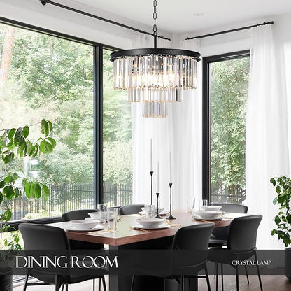 8 Lights Modern Contemporary Crystal Chandeliers Lights Pendant Ceiling Chandelier Lighting Fixture 3-Tier for Dining Room Living Room