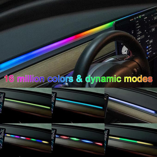 Dreamcolor Interior Car Lights Strips 55-inch, Tesla Model 3 Model Y Interior car Lights, RGB Neon Light Kits with APP Control, Tesla Ambient Lighting Accessories