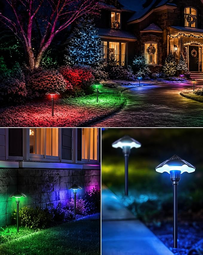 HIBOITEC 6-Pack RGBW Low Voltage Pathway Lights 3W 12-24V LED Landscape Lighting Outdoor Color Changing Landscape Lights Aluminum Waterproof Path Lighting for Walkway Yard Garden