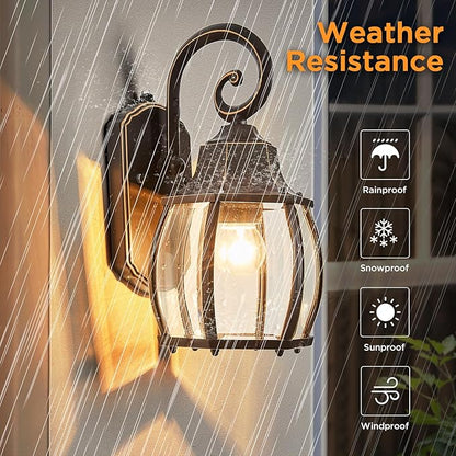Dusk to Dawn Outdoor Wall Light in Oil Rubbed Bronze with Gold Rim 2-Pack Wall Lamp Outside Sensor Exterior Light Fixtures Wall Mount Porch Light E26 Exterior Wall Sconces for House Garden