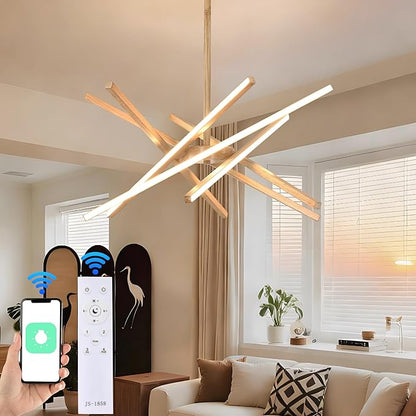 Modern Wood Grain Chandeliers Ceiling LED Pendant Light Embedded Mount Chandeliers,LED 6-Lights Linear Pendant Light for Kitchen Island Dining Room Bedroom Living Room Entryway,L23.62"*0.59"/6