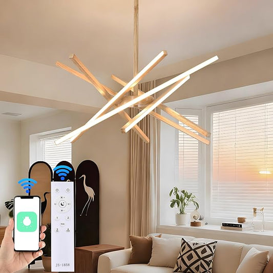 Modern Wood Grain Chandeliers Ceiling LED Pendant Light Embedded Mount Chandeliers,LED 6-Lights Linear Pendant Light for Kitchen Island Dining Room Bedroom Living Room Entryway,L23.62"*0.59"/6