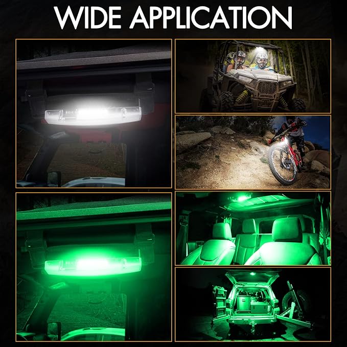 UTV Interior Dome Lights, RFROAD LIGHTING UTV Dome Light Battery Powered Universal Roll Bar Mount LED Light Utility Roll Cage Light for SXS RZR Polaris ATV Can am Car Cab - White/Green 2 Packs