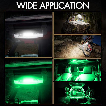 UTV Interior Dome Lights, RFROAD LIGHTING UTV Dome Light Battery Powered Universal Roll Bar Mount LED Light Utility Roll Cage Light for SXS RZR Polaris ATV Can am Car Cab - White/Green 2 Packs