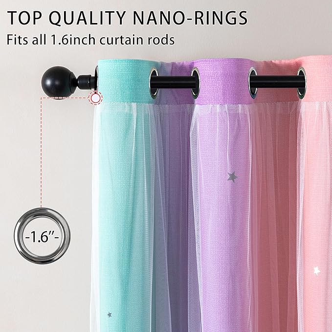 XiDi Blackout Curtains 90 Inches Long for Girl Bedroom Decor Kids Rainbow Pink Curtains Princess Room Darkening Thermal Insulated Grommet Window Drapes Nursery Pink Purple Green 42x90 2 Panels Set