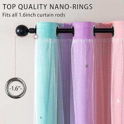 XiDi Blackout Curtains 90 Inches Long for Girl Bedroom Decor Kids Rainbow Pink Curtains Princess Room Darkening Thermal Insulated Grommet Window Drapes Nursery Pink Purple Green 42x90 2 Panels Set