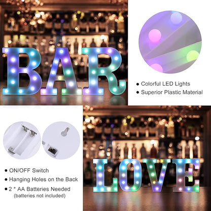 Foaky Colorful LED Letter Lights with Remote,Marquee Light Up Letters Sign for Night Light Wedding/Birthday Party Battery Powered Christmas Lamp Home Bar Decoration(C)