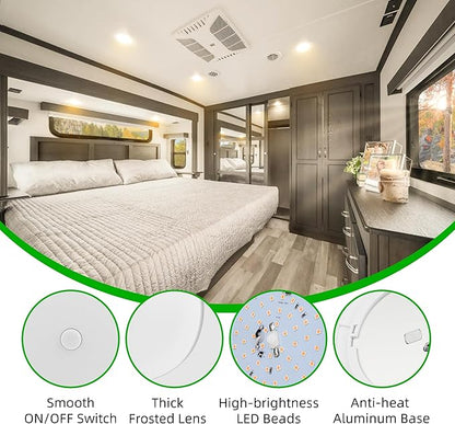 RV Light Interior 12V, 5Inch RV Ceiling Dome Light, RV LED Puck Light with ON/Off Switch, 700LM Camper Lights Fixture for RV Boat Camper Trailer Car (3200K Warm White, 6PCS)