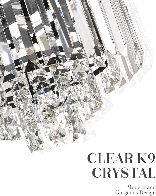 4-Tier Crystal Chandelier, Modern Black Chandelier, 3-Light Pendant Light for Dinning Room Kitchen Island Bedroom Entryway, CC4215-3W-BK