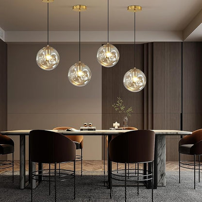 Modern Amber Concave Glass Pendant Light, Kitchen Island Lighting Single Globe Pendant Light Fixtures Century Kitchen Island Pendant Lighting for Bedroom Living Dining Room Light （Without Bulb）