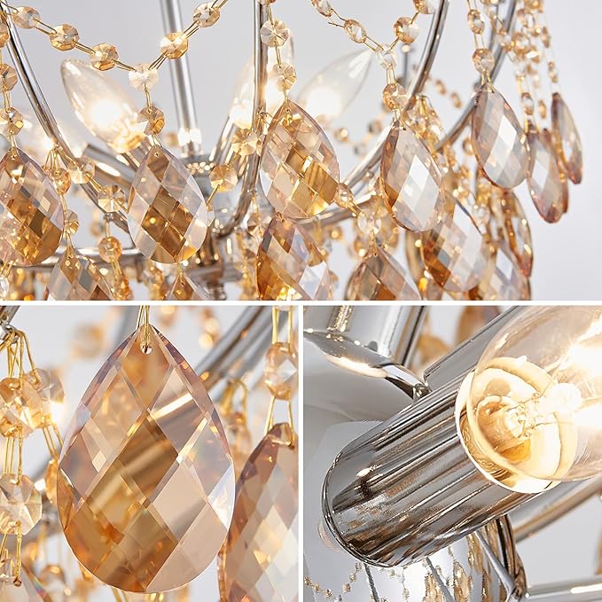 Crystal Ceiling Light Fixture, Modern Flush Mount Chandelier, 6-Lights Crystal Close to Ceiling Light, Chrome Hallway Light Fixtures for Bedroom Kitchen Entryway Bathroom Dining Room Living Room