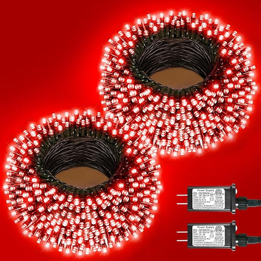 2 Pack Christmas Lights Outdoor, Total 200FT 600LED String Lights for Outside Waterproof with 8 Modes, Connectable Plug In Fairy Lights for Indoor Room Patio Yard Garden Party Decorations, Red