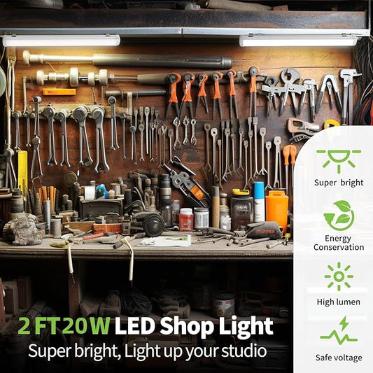 2FT Linkable 20W LED Shop Lights Warm White 5000K Utility Shop Lights 2000LM for Garages Shop, Linear Work Light Fixture Hanging or FlushMount with Plug, ETL 4 Pack
