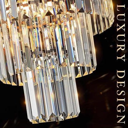 Modern Crystal Chandeliers 16" Small Black Pendant Light Luxury 3 Tiers K9 Crystal Ceiling Pendant Round Light Fixture 6-Light for Dining Room Entryway Kitchen Bedroom Closet