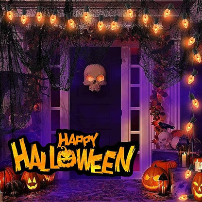 C7 Christmas Flicker Flame String Lights, 25Ft C7 Outdoor Christmas Decorations String Lights with Clear Flicker Flame Bulbs, Hanging Patio Lights for Christmas Halloween Party Garden Porch-Black