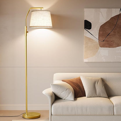 SUNMORY Floor Lamps for Living Room, 9W Bulb Included, Lamp for Bedroom with Adjust Head, Standing Lamp with Rotary Switch, 0-100% Dimmable Floor Lamp for Living Room Bedroom Office Nursery, Gold.