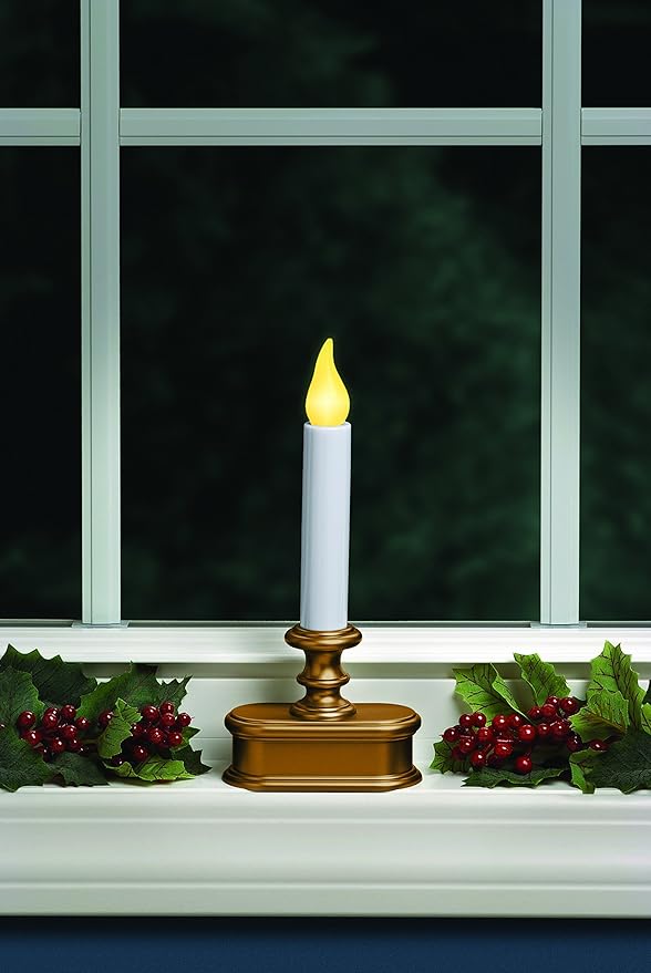 Xodus Innovations FPC1221B-6 Battery Operated LED Dusk to Dawn Window Candle with Amber Steady On or Flicker Flame, Gold/Brass Pack of 6