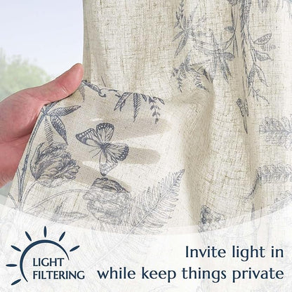 jinchan Half Window Curtains Small Drapes for Kitchen 36 Inch Rustic Floral Tier Curtains Farmhouse Butterfly Cafe Small Window Treatment for Dining Room Bathroom 2 Panels Blue on Beige