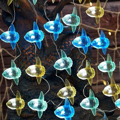 Sea Life Decor Ocean Fish String Lights Indoor Outdoor Mola Sunfish Nautical Theme Ocean Beach Decorative Lights Cute Marine Life Fairy Lights 30LED 10ft Battery Operated for Bedroom Garden Camp Tent