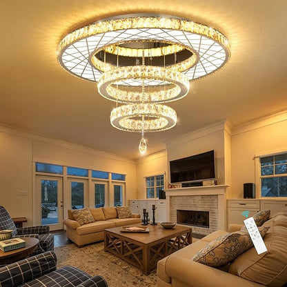 32"W Modern Chandeliers Living Room Light Crystal Flat Mounted Ceiling Lights Dining Room Light Bedroom Ceiling Drop Lighting Fixture Remote Dimmable Lights Bright Light with Dimming Night Light LED