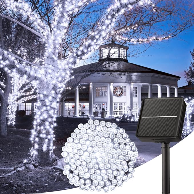 Minetom Solar String Lights Outdoor - 40FT 100 LED String Lights Solar Powered with 8 Lighting Modes, Waterproof Patio Lights, Outdoor Solar Lights for Outside Tree Garden Balcony Gazebo, Pure White