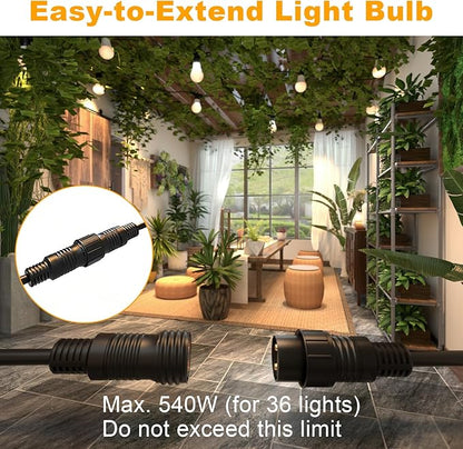 LED Grow Light Bulbs with E26 Base, 45W Durable 12 ft String Grow Lights, Waterproof Hanging Full Spectrum A25 Plant Lighting for Seeds, Flowers, Succulents, Indoor & Outdoor Use (3 Lights)