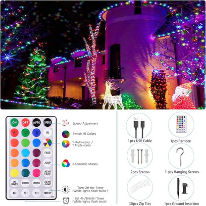 Solar Rope Lights Outdoor Waterproof, 66Ft 200 LED String Light Fairy Solar Powered & USB with Remote, 18 Colors Changing Fairy Lighting for Outside Indoor Trampoline Patio Christmas Decor