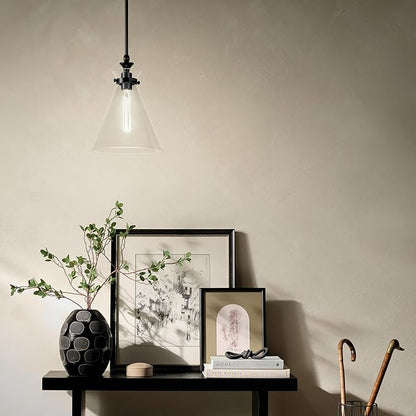 Kichler Laria 1-Light Pendant Light Fixture with Clear Glass, Kitchen Island Hanging Light in Black, Updated Traditional Style for Dining Room (14.5" x 10.5"), 52774BKCLR