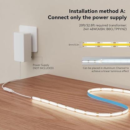 MIWISE COB LED Strip 32.8ft/10m,CRI 90+ Natural White 4000K High Lumen Super Bright Flexible DC24V LED Tape Light,for Cabinet Home Office DIY Lighting Projects(Adapter&Controller NOT Included)